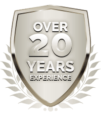 Badge saying over 20 years experience